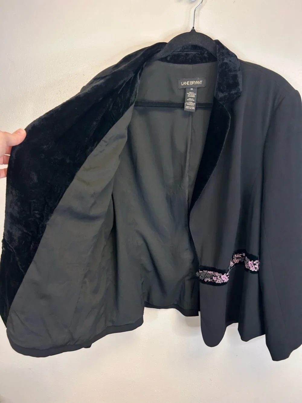 Goth Whimsigoth Black Blazer Velvet Embroidered Trim Size 20 1X Plus Vampire - Picture 4 of 13